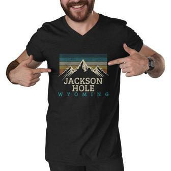 Jackson Hole Wyoming Vintage Mountains Nature Souvenir Gift Men V-Neck Tshirt - Thegiftio UK