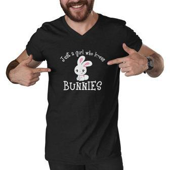 Just A Girl Who Loves Bunnies Bunny Mom Rabbit Pet Owner Kid Men V-Neck Tshirt - Thegiftio UK