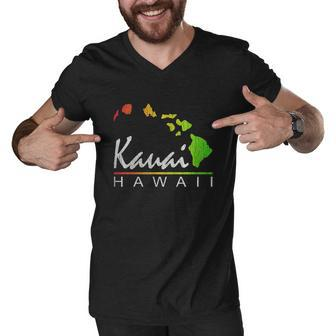 Kauai Hawaii Distressed Vintage Look Men V-Neck Tshirt - Thegiftio UK
