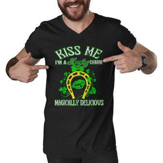 Kiss Me Im A Lucky Charm Magically Delicious Shamrock Men V-Neck Tshirt - Thegiftio UK