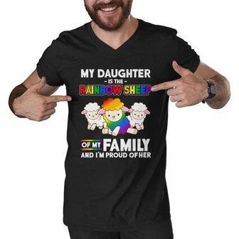 Lgbt My Daughter Is Rainbow Sheep Of Family Proud Men V-Neck Tshirt - Thegiftio UK