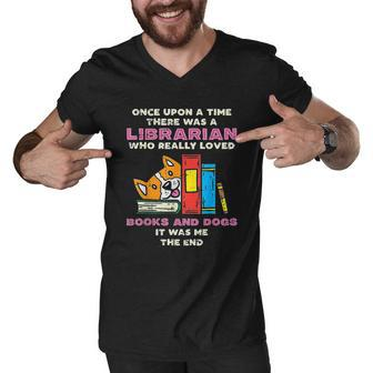Librarian Books And Dogs Funny Pet Lover Library Worker Gift Men V-Neck Tshirt - Thegiftio UK