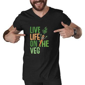 Life On The Veg Funny Vegan Slogan Plant Power Cute Graphic Men V-Neck Tshirt - Thegiftio UK