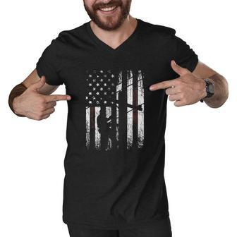 Lineman American Flag T Shirt Men V-Neck Tshirt - Thegiftio UK