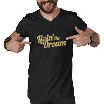 Livin The Dream Vintage Styled Distressed Men V-Neck Tshirt - Thegiftio UK