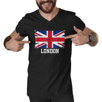 London England Vintage Distressed Flag Men V-Neck Tshirt - Thegiftio UK