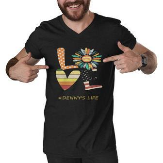Love Dennys Life Flower American Flag Vintage Shirt Men V-Neck Tshirt - Thegiftio UK