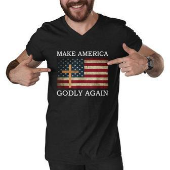 Make America Godly Again American Flag Shirt Men V-Neck Tshirt - Thegiftio UK