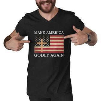 Make America Godly Again American Flag V2 Men V-Neck Tshirt - Thegiftio UK