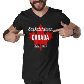 Maple Leaf Canada Flag Eh Saskatchewan Canada Souvenir Men V-Neck Tshirt - Thegiftio UK