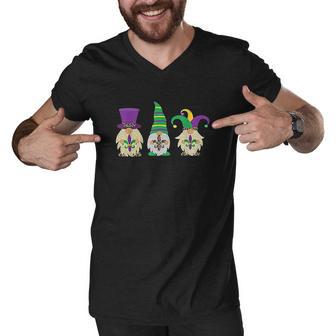 Mardi Gras Three Gnomes Funny Purple And Gold Festival Gnomes Men V-Neck Tshirt - Thegiftio UK