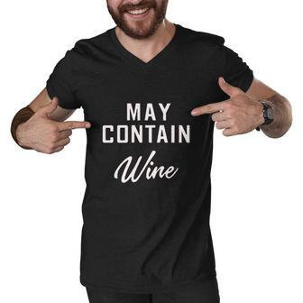 May Contain Wine Graphic Printed Cute Funny Men V-Neck Tshirt - Thegiftio UK