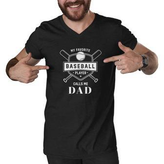 Mens Baseball Dad Favorite Player Is My Son Fathers Day Men V-Neck Tshirt - Thegiftio UK