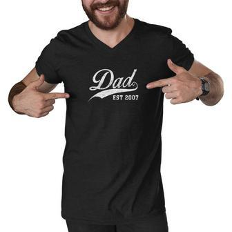 Mens Dad Established 2007 Fathers Day Men V-Neck Tshirt - Thegiftio UK