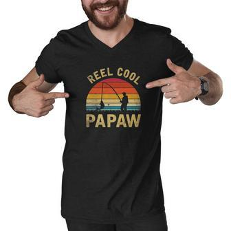 Mens Vintage Reel Cool Papaw Fish Fishing Shirt Fathers Day Gift Men V-Neck Tshirt - Thegiftio UK