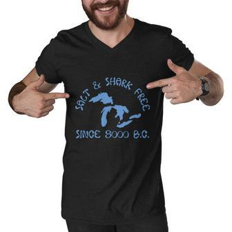 Michigan Salt And Shark Free Great Lakes T Shirt Men V-Neck Tshirt - Thegiftio UK