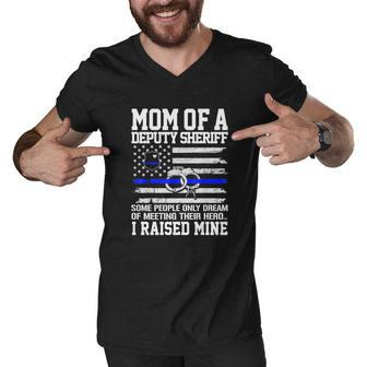 Mom Of A Deputy Sheriff Mother Thin Blue Line American Flag Shirt Men V-Neck Tshirt - Thegiftio UK