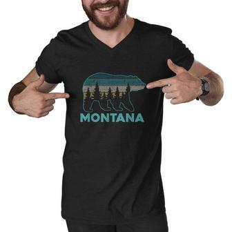 Montana Vintage Grizzly Bear Nature Hiking Souvenir Gift Men V-Neck Tshirt - Thegiftio UK