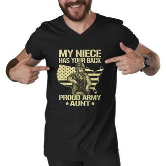 My Niece Has Your Back Proud Army Aunt Military Auntie Gift Men V-Neck Tshirt - Thegiftio UK