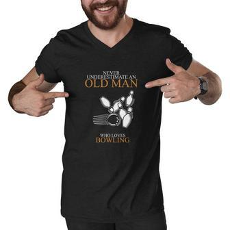 Never Underestimate An Old Man Bowling Men V-Neck Tshirt - Thegiftio UK