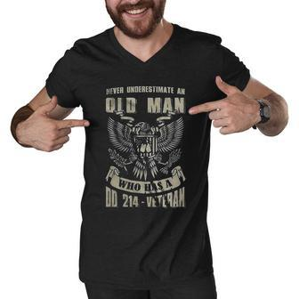 Never Underestimate An Old Man Who Has A Dd-214 Veteran Men V-Neck Tshirt - Thegiftio UK
