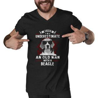 Never Underestimate An Old Man With A Beagle Men V-Neck Tshirt - Thegiftio UK