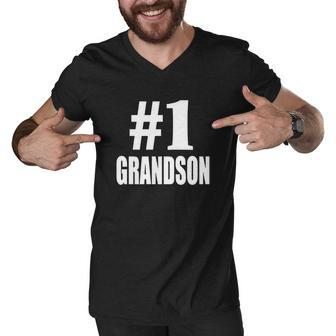 Number One 1 Grandson Men V-Neck Tshirt - Thegiftio UK