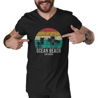 Ocean Beach San Diego Retro California Vacation Souvenir Men V-Neck Tshirt - Thegiftio UK
