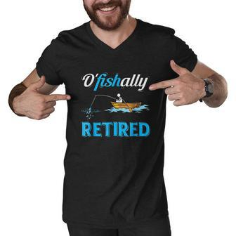 Ofishally Retired Funny Fisherman Retirement Gift Men V-Neck Tshirt - Thegiftio UK