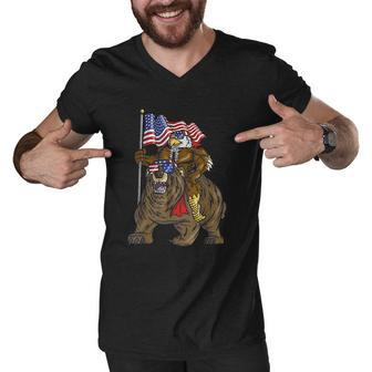 Proud American Bald Eagle Bear 4Th July Flag Christmas Gift Men V-Neck Tshirt - Thegiftio UK