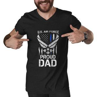 Proud Dad US Air Force Stars Air Force Family Party Gift Men V-Neck Tshirt - Thegiftio UK