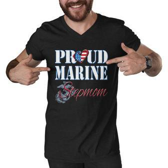 Proud Marine Stepmom United States Of America Military Mens Step Mom Men V-Neck Tshirt - Thegiftio UK