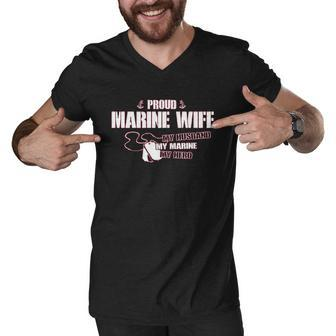 Proud Marine Wife My Husband Hero Men V-Neck Tshirt - Thegiftio UK