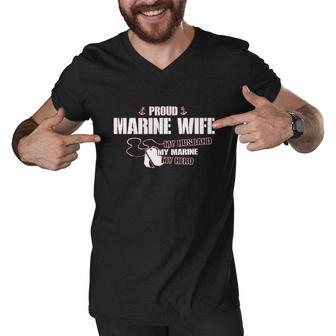 Proud Marine Wife My Husband Hero Missy Men V-Neck Tshirt - Thegiftio UK