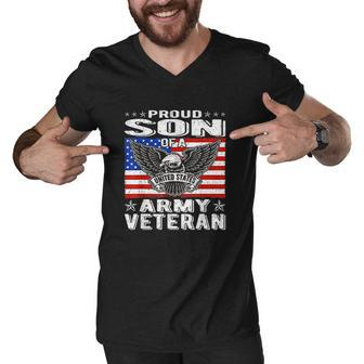 Proud Son Of Us Army Veteran Patriotic Military Family Gifts Men V-Neck Tshirt - Thegiftio UK