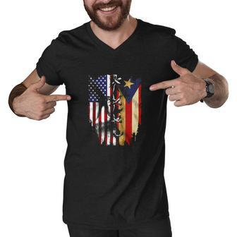 Puerto Rican And American Flag Men V-Neck Tshirt - Thegiftio UK