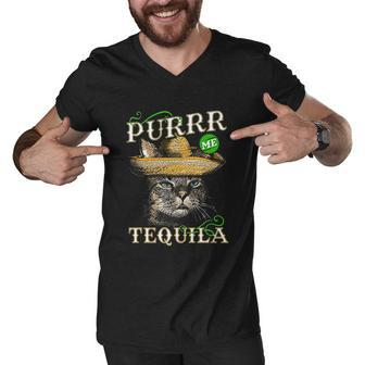 Purrr Tequila Funny Cat Lover Mexican Cinco De Mayo Men V-Neck Tshirt - Thegiftio UK