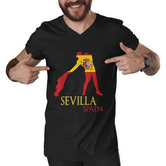 Sevilla Spain Bull Fighter Flag Family Souvenir Men V-Neck Tshirt - Thegiftio UK