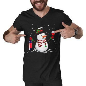 Snowman With Wine Christmas Wine Men V-Neck Tshirt - Thegiftio UK