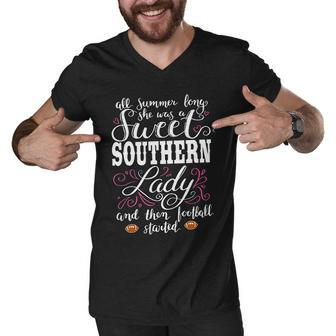Southern Attitude She Was A Sweet Southern Lady Until Football Season Started Funny Men V-Neck Tshirt - Thegiftio UK