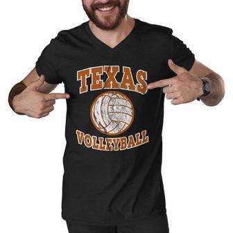 Texas Volleyball Vintage Distressed Long Sleeve T-Shirt Men V-Neck Tshirt - Thegiftio UK