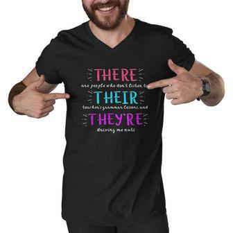 There Their They Are Funny English Teacher Gifts Men V-Neck Tshirt - Thegiftio UK