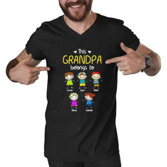 This Grandpa Belongs To Personalized Papa Men V-Neck Tshirt - Thegiftio UK