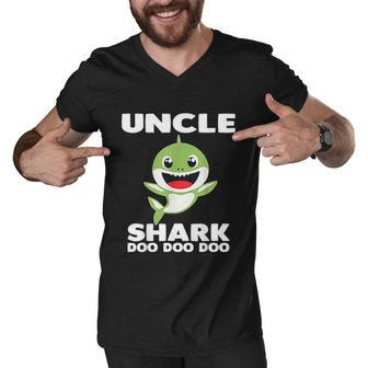Uncle Shark Doo Doo Mommy Auntie Daddy Men V-Neck Tshirt - Thegiftio UK