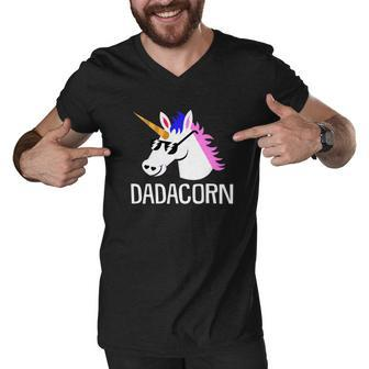 Unicorn Dad And Baby Dadacorn Daddy Fathers Day Gift Men V-Neck Tshirt - Thegiftio UK