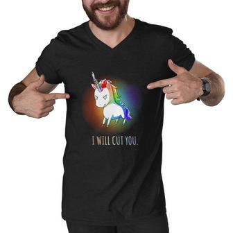 Unicorn I Will Cut You V2 Men V-Neck Tshirt - Thegiftio UK