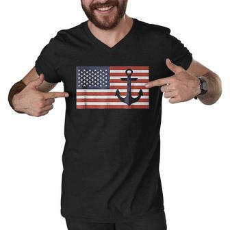 Usa American Flag Nautical Blue Anchor Patriotic Men V-Neck Tshirt - Thegiftio UK
