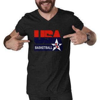 Usa Basketball V2 Men V-Neck Tshirt - Thegiftio UK