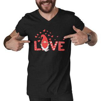 Valentines Day Gnomes Love Heart Graphic Lover Gift Couple Men V-Neck Tshirt - Thegiftio UK