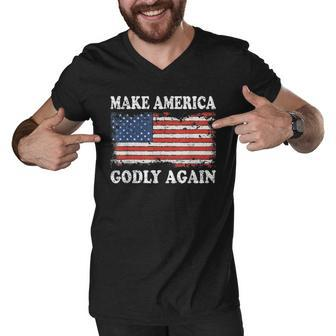 Vintage Make America Godly Again Men V-Neck Tshirt - Thegiftio UK